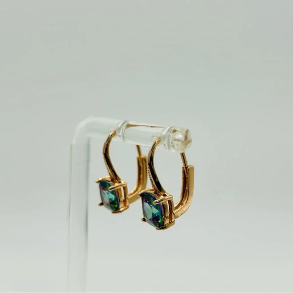 💙💚 CZ Mystic Rainbow Stone Earrings – Rose Gold Leverbacks - Picture 1 of 6